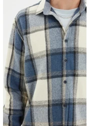  Collection Winter Lumberjack Navy Blue Checked Shirt - Regular Fit TMNAW21GO0730
