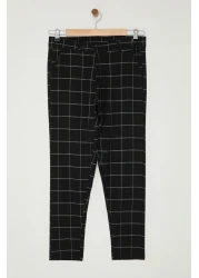 Edit by  Black Slim Fit Plaid Woven Men's Fabric Trousers Tedaw25Pl00006