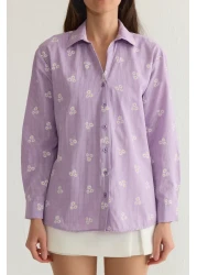  Collection Lilac Striped Floral Cotton Woven Shirt Twoss23Go00373