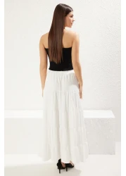  Collection تنورة بوهيمية منسوجة من القطن الأبيض مقاس ماكسي TWOSS25ET00029