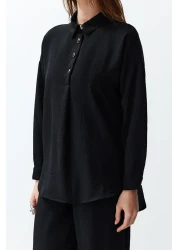  Collection Buttoned Black Shirt and Trousers Set - Twoss24Au00108