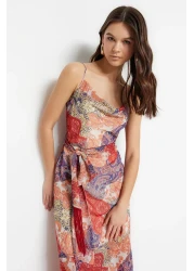  Collection Multicolor Belted Tassels Shawl Pattern A-line/Bell Form Maxi Lined Woven Dress TWOSS23EL01777