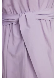  Modest Lilac Crew Neck Waist Belted Woven Dress TCTSS21EL3330