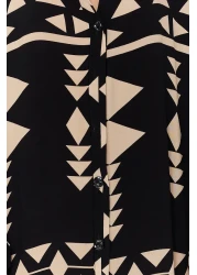  Collection فستان أسود متوسط ​​الطول بتفاصيل منسوجة بنمط كبح TWOSS24EL01019