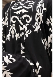 sefamerve فستان من قماش الفيسكوز نصف أزرار 2081-04 أبيض وأسود