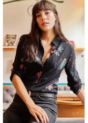Olalook Women's Black Pastel Floral Shirt GML-19000411