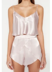  Collection Powder Satin Rope Suspender Shorts Woven Pajamas Set Thmss23Pt00097