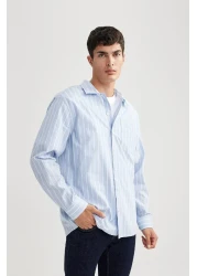 Defacto Relax Fit Polo Collar Striped Poplin Long Sleeve Shirt A9440Ax23Au