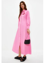  Modest Pink Flower Detailed Buttoned Woven Mother Daughter Shirt Dress Tctss24Eb00029