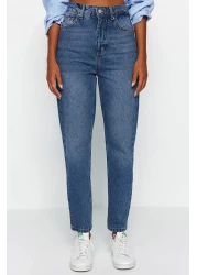  Collection Dark Blue High Waist Mom Jeans TWOAW24JE00076