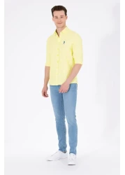 U.S. Polo Assn. قميص أساسي بأكمام طويلة أصفر نيون للرجال 50262980 -VR168