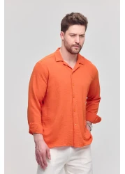 Gray Clothing قميص صيفي رجالي منقوش فضفاض بأكمام طويلة قميص صيفي كبير الحجم للرجال برتقالي