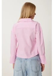 Lovelyİstanbul بلوزة بياقة قميص ملفوفة من البوبلين باللون الوردي LDP0046