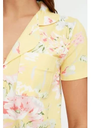  Collection Floral Patterned Yellow Cotton Sleepwear Set - Shirt and Pants THMSS20PT0063