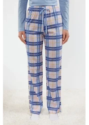  Collection 100% Cotton Blue PlaiD Pajamas Set - Lacing anD Button DetaileD THMAW25PT00004