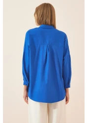 Happiness İstanbul Women's Dark Blue Oversize Long Basic Shirt DD00842