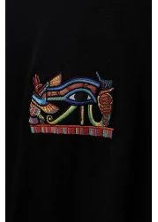 Slatra Men's Black Eye Of Ra Embroidery Print Oversize T-shirt