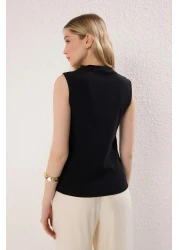  Collection Black Accessory Buttoned Crew Neck Regular Boy Vest Knitted Blouse Twoss25Bz00558