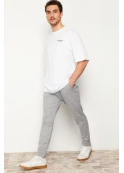  Collection Gray Jogger Fit Elastic Waist Tied Textured Knitted Comfortable Trousers Tmnss24Pl00007