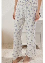  Collection White-Blue Floral Single Jersey Knitted Pajamas Set Thmss25Pt00212