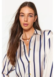  Collection Ecru Satin Oversize Shirt - Wide Fit, Striped TWOAW24GO00016