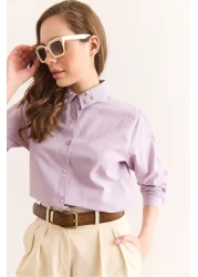 Olalook Women's Lilac Collar Stone and Sequin Detailed Flam Linen Shirt Gml-19001321