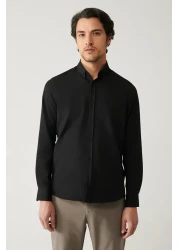 Avva Men's Black Button Collar Easy Iron Cotton Oxford Shirt E 002000