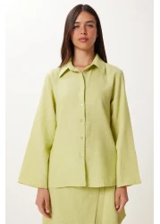 Happiness İstanbul Women's Pistachio Green Linen Shirt Skirt Suit Fn03475