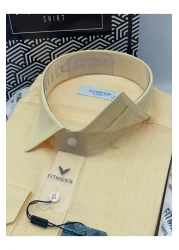 Fitmens Classic Long Sleeve Linen Collar Bottom Button Men's Shirt with Gift Box Fs- 003686 - Yellow
