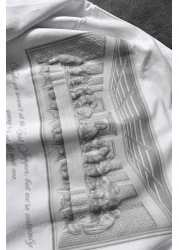 Slatra Men's White Da Vinci Embossed Printed Oversize Tshirt