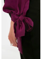  Collection Satin Woven Blouse - Plum Color, Tie Detailed TOFAW19FG0082