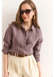 Olalook Women's Mink Transparent Striped Regular Fit Draped Shirt Gml-19001334