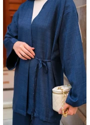 LOCCO بدلة نسائية ذات طية صدر مزدوجة باللون الأزرق الداكن