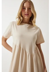 Happiness İstanbul Women's Vanilla Gathered Long Knitted Dress MC00272