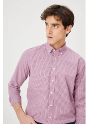 AC&Co / Altınyıldız Classics قميص رجالي برتقالي بقصة ضيقة وقصة ضيقة وياقة بأزرار من القطن