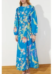  Modest Saks Floral Patterned Woven Linen Look Dress TCTSS24EB00102