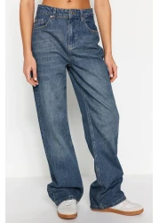  Collection Blue - High Waist Vintage Wide Leg Jeans with Pale Effects - Twoss24Je00050