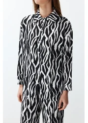  Collection طقم قميص وبنطلون أسود بطبعة حمار وحشي - TWOSS24AU00082