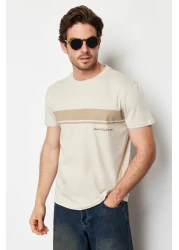  Collection تي شيرت مخطط مطبوع 100% قطن بأكمام قصيرة - رقبة دائرية TMNSS24TS00059