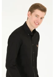 U.S. Polo Assn. قميص أساسي أسود بأكمام طويلة للرجال 50263099 -VR046