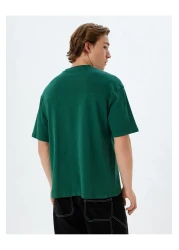 Koton Cotton Oversize T-Shirt - Slogan Print, Crew Neck, Short Sleeve