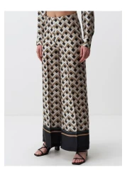 Jimmy Key بنطلون ساتان إكرو عالي الخصر - نمط هندسي