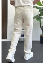 Edwox بنطال كتان بقصة عادية للرجال باللون الأبيض الفاتح Edw386