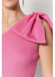  Collection Pink Single Sleeve Bow Detailed Knitwear Blouse Tprss22Bz0166