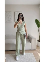 Zoom Butik Buckled Double-Breasted pants set - green