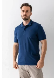 JB John Borners Men's Polo Neck Brand Printed Cotton T-Shirt Navy Blue - 25Y 2061