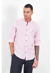 Manche قميص رجالي - كم طويل وردي، كتان من القش، Me22s111498-1498