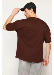  Collection Oversize Dark Brown Deer Embroidered Cotton T-Shirt - TMNSS24TS00055