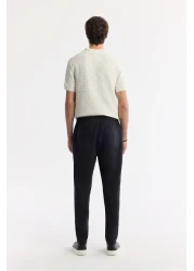 Avva Men's Black Relaxed Fit Elastic Waist 100% Linen Trousers B003032