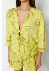  Collection Ethnic Pattern Viscose Pajamas Set - with Binding/Bow Detail, Multicolor Shorts Thmss23Pt00165